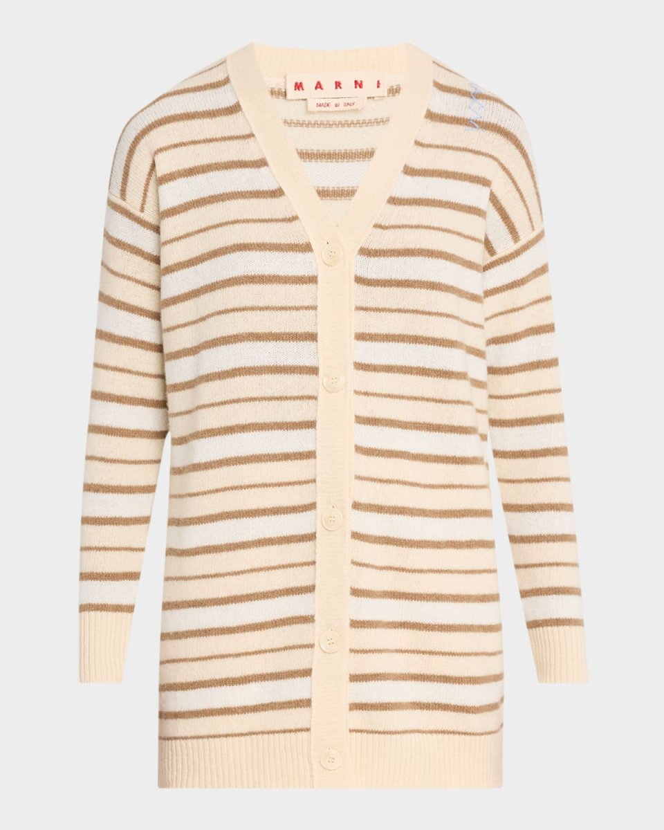Striped V-Neck Wool-Cashmere Cardigan